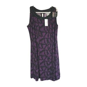 Another Thyme Dress Womens 2X A-Line Black Purple Beaded Stretch Casual Chic NWT